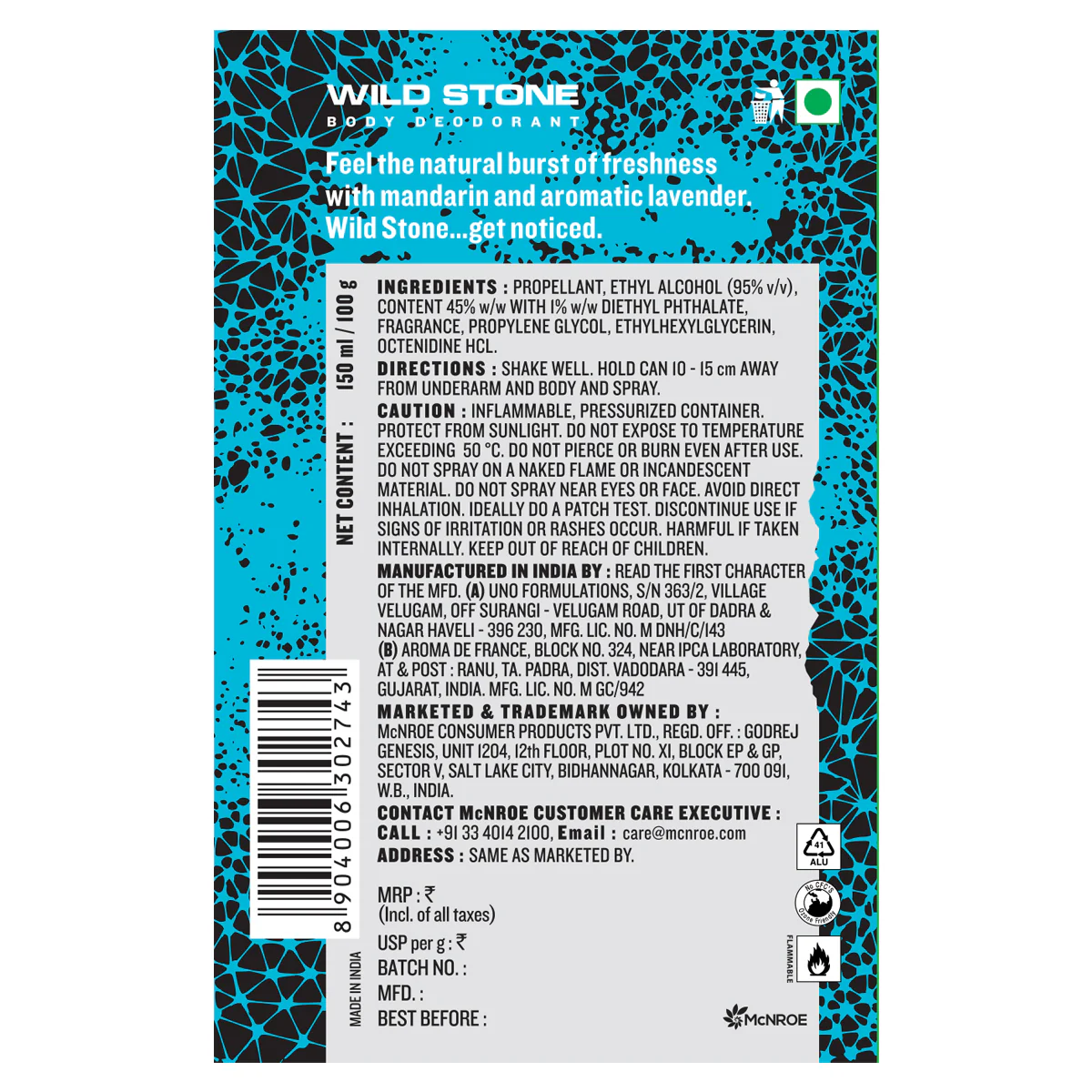 WILD STONE HYDRA ENERGY BODY DEODORANT 150ML - Image 3