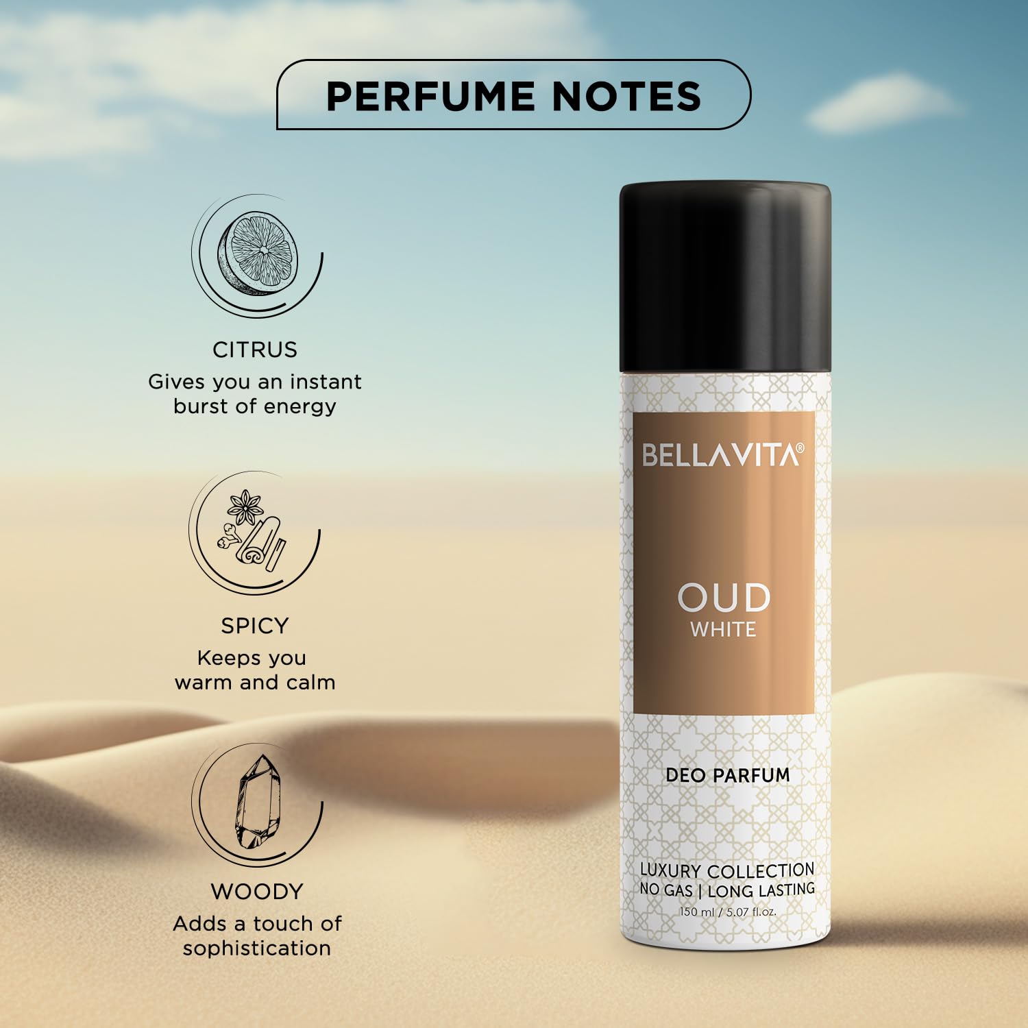BELLAVITA OUD WHITE DEO PERFUME 150ML - Image 4